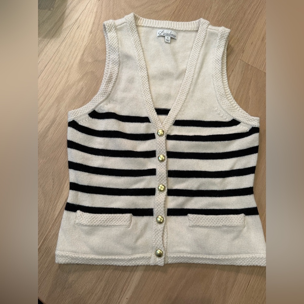 L’Academie Sweater Vest- navy and cream with gold buttons- only worn once